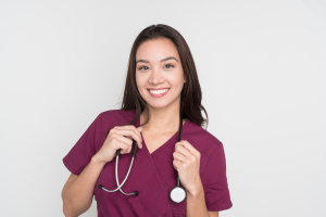 Happy female nurse posing